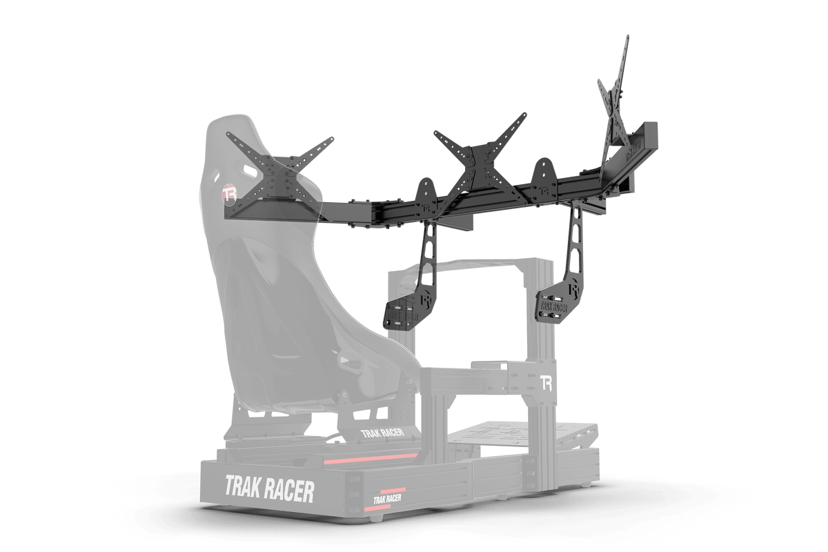 NexusView Cockpit-Mounted Triple Monitor Stand – Three Screens up to 45" for Aluminium Profile Rigs – NexusView cockpit-mounted triple monitor stand on an aluminium sim rig – photo 6 of 6
