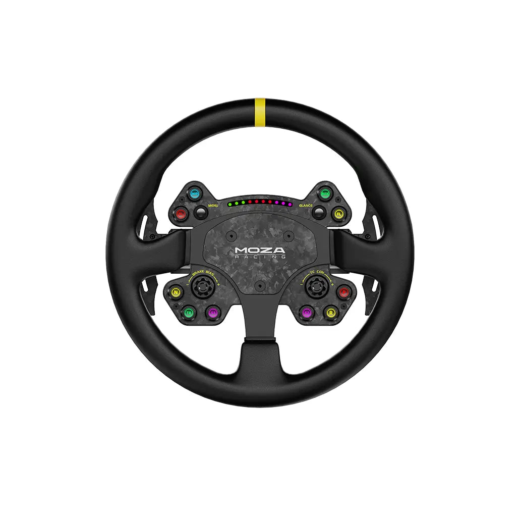 NexusWheel Race Leather – 13" Round Racing Wheel, Forged Carbon & Aluminium, Genuine Leather, RGB Shift Lights – NexusWheel Race Leather 13-inch round racing wheel – photo 1 of 5