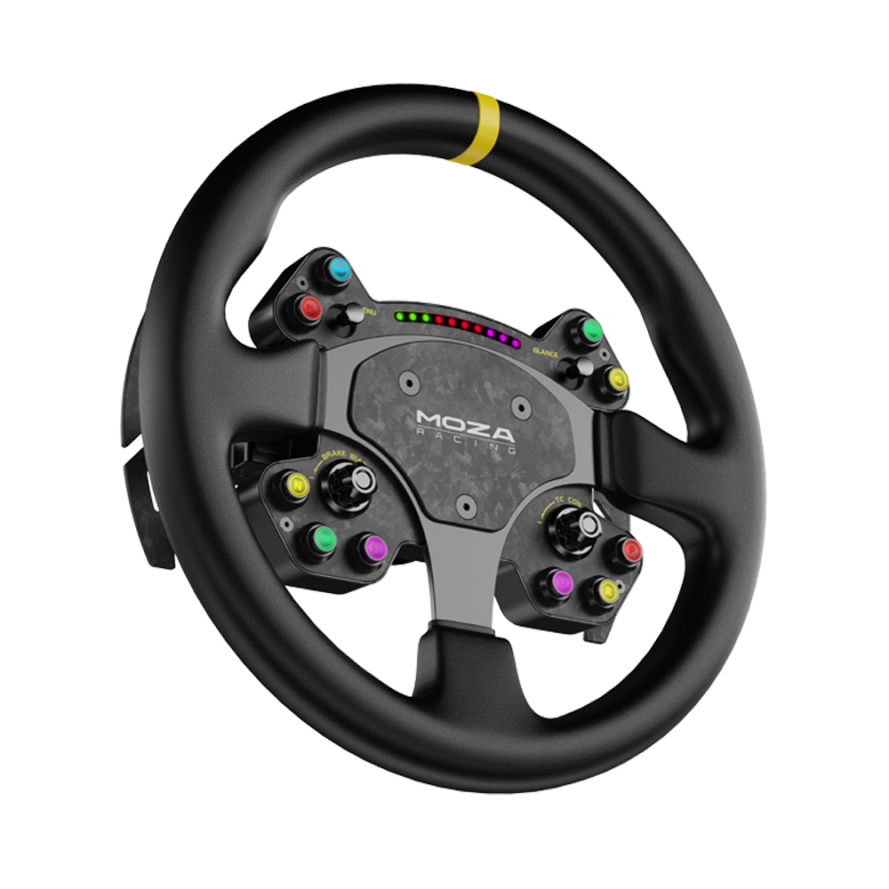 NexusWheel Race Leather – 13" Round Racing Wheel, Forged Carbon & Aluminium, Genuine Leather, RGB Shift Lights – NexusWheel Race Leather 13-inch round racing wheel – photo 4 of 5