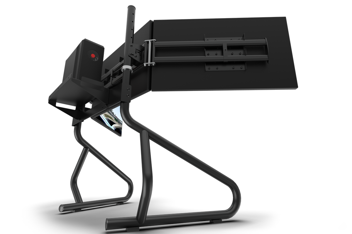 PC & Control Box Shelf for NexusView Steel Tube Monitor Stands – steel PC shelf bolted to a steel tube monitor stand – photo 9 of 12