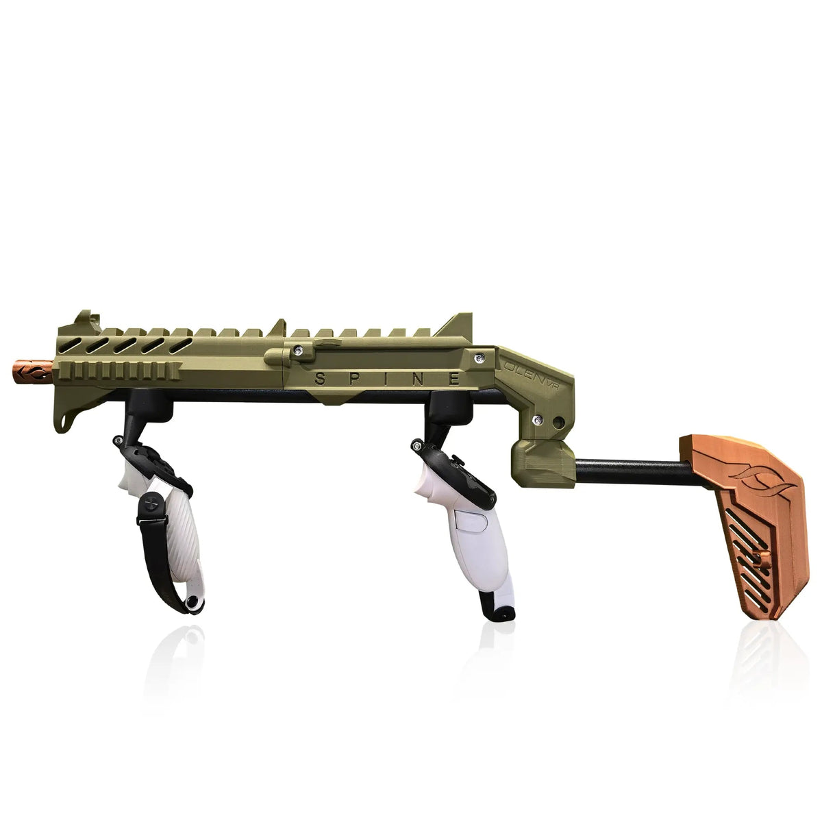 Magnetic VR gun stock box contents: rifle frame, two controller cradles and front grip - MetanexusXR