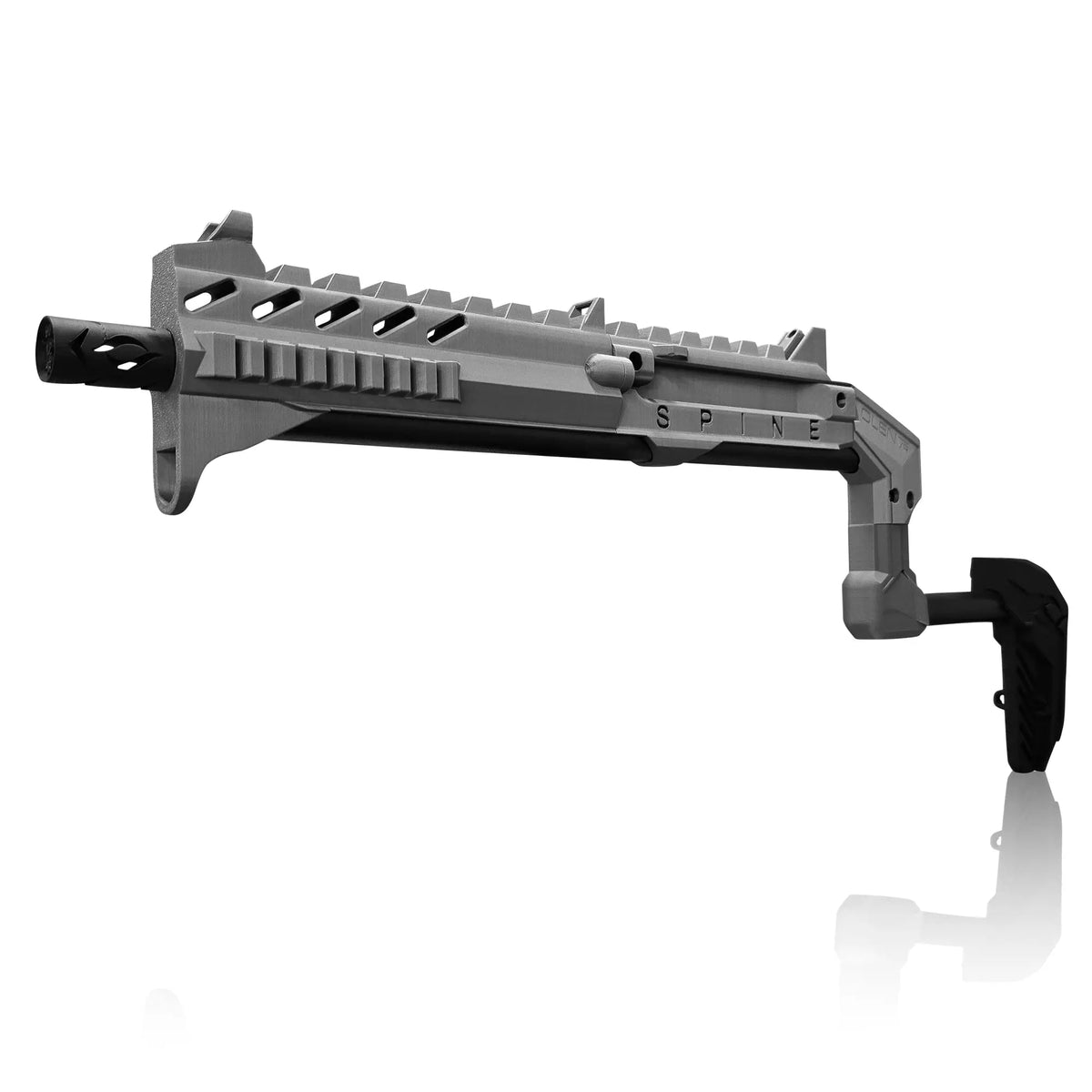 Smoke grey SPINE VR gun stock front grip detail - MetanexusXR