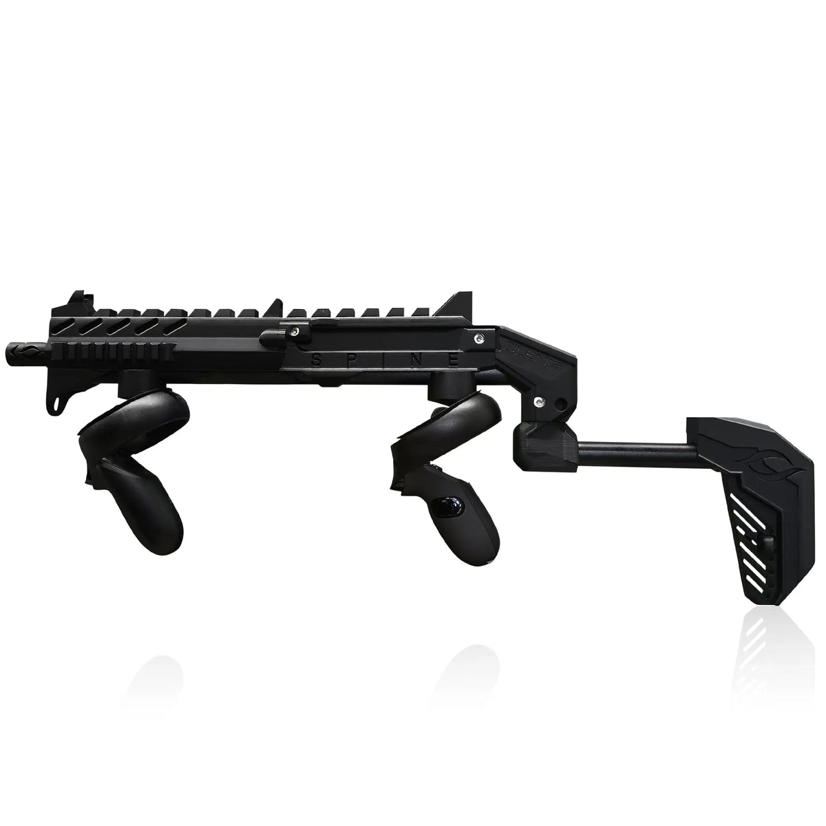 Matte black SPINE VR gun stock top-down view - MetanexusXR
