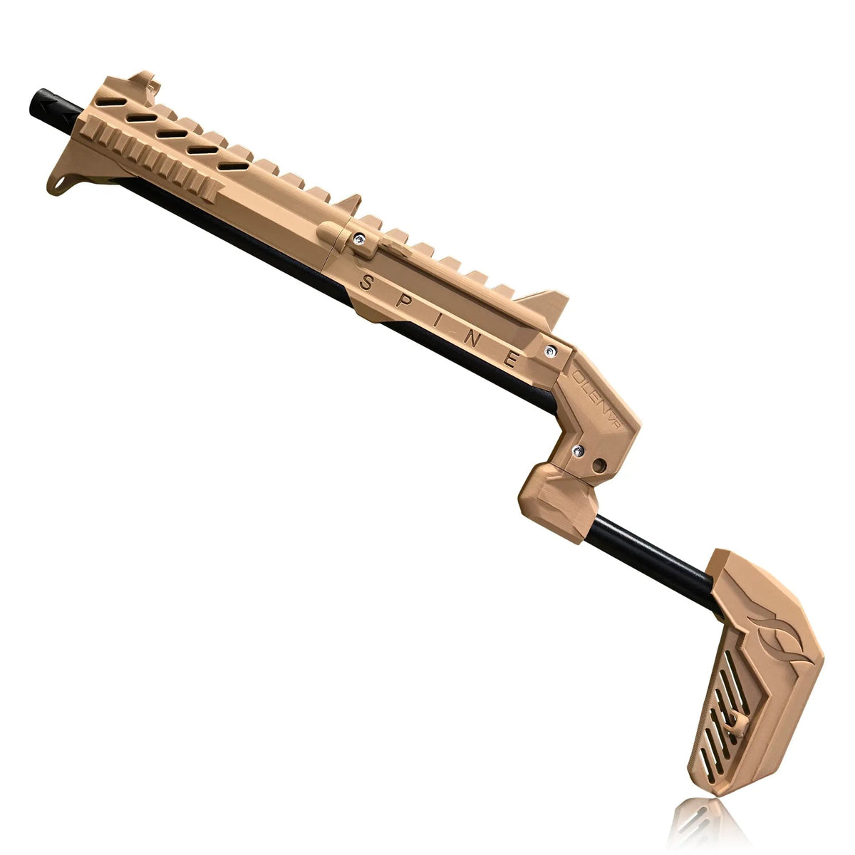 Desert tan VR gun stock for Valve Index on the SPINE frame - MetanexusXR
