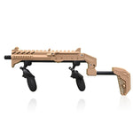 Desert tan magnetic VR gun stock in use for competitive VR FPS - MetanexusXR
