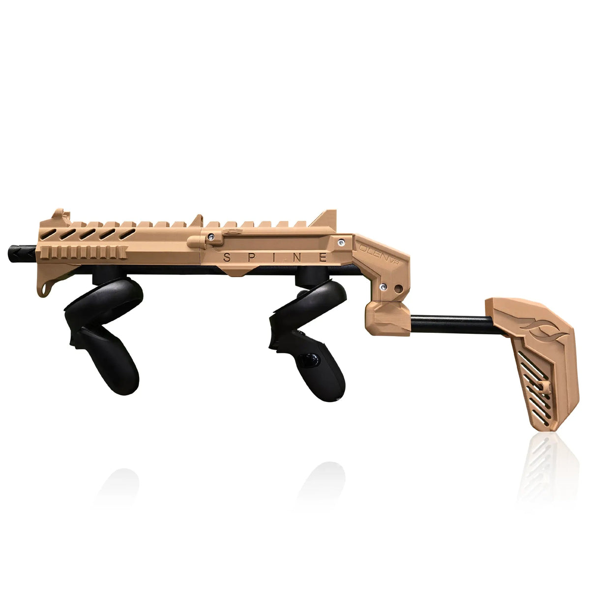Desert tan VR gun stock for Quest 3S with Touch Plus controllers - MetanexusXR
