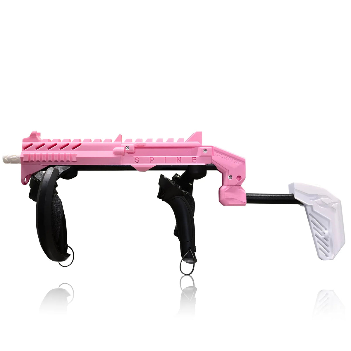Pink magnetic VR gun stock in use for competitive VR FPS - MetanexusXR