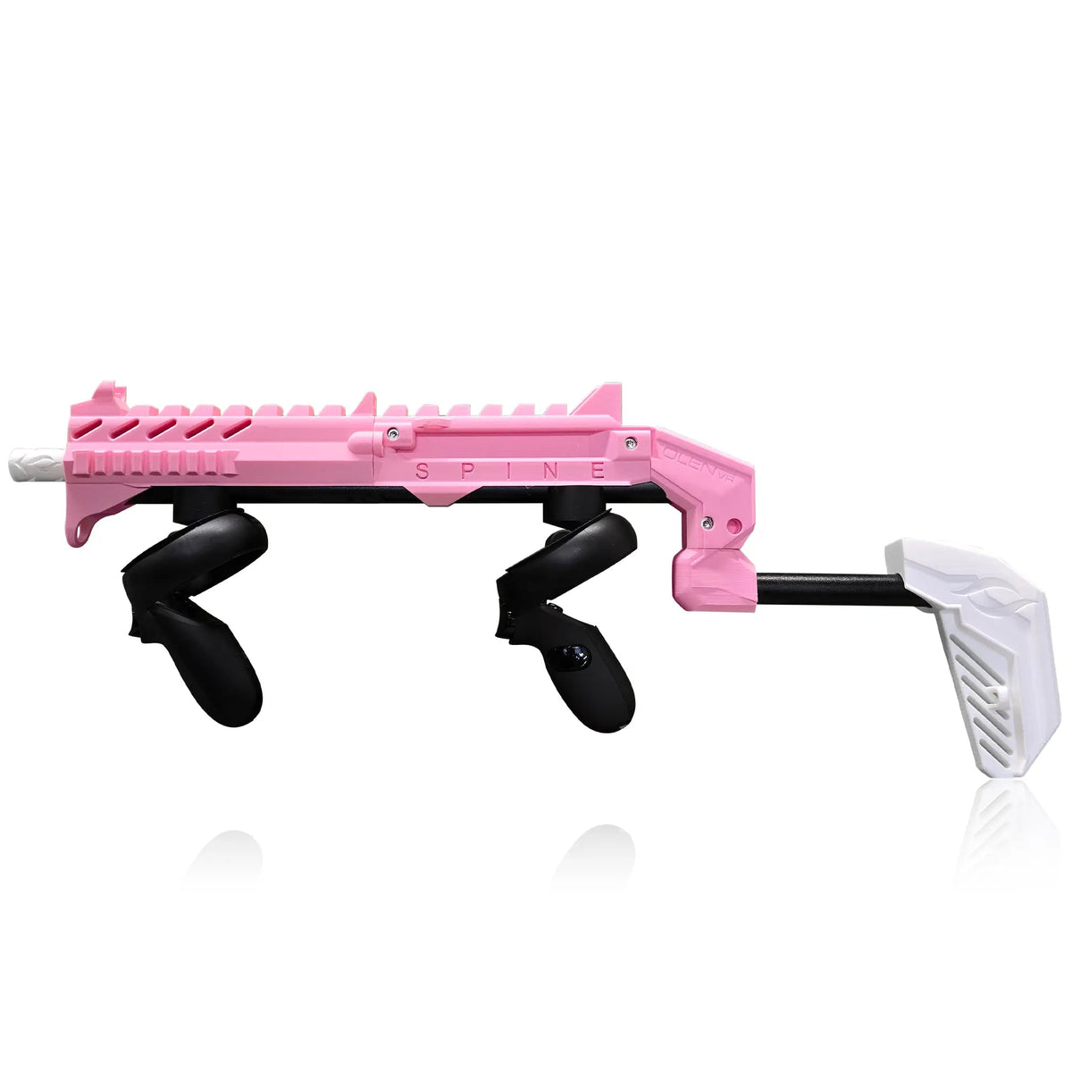 Pink VR gun stock box contents: frame, magnetic cradles and hardware - MetanexusXR