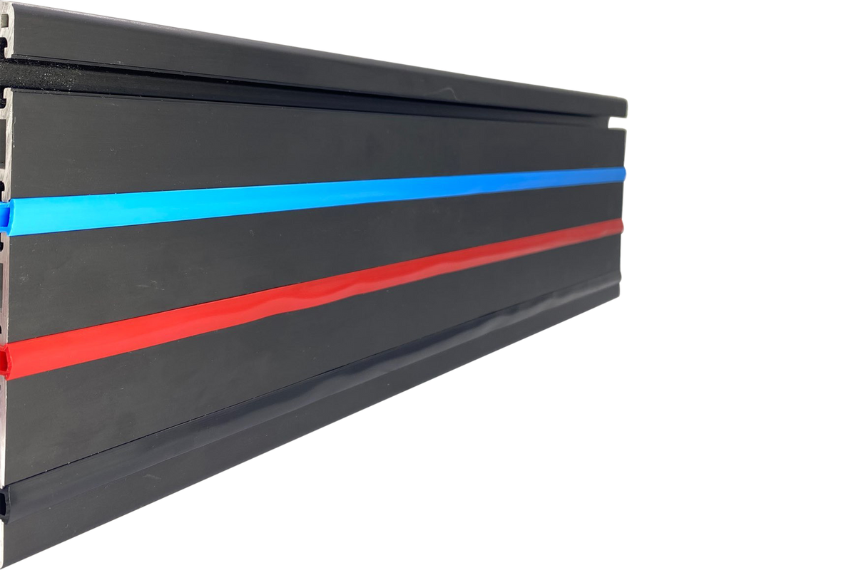 Red Rubber Slot Cover Strip for Aluminium Profile Sim Rigs – 2 m Anti-Slip, Anti-Rattle Trim – red rubber slot cover strip pressed into an aluminium profile – photo 5 of 5