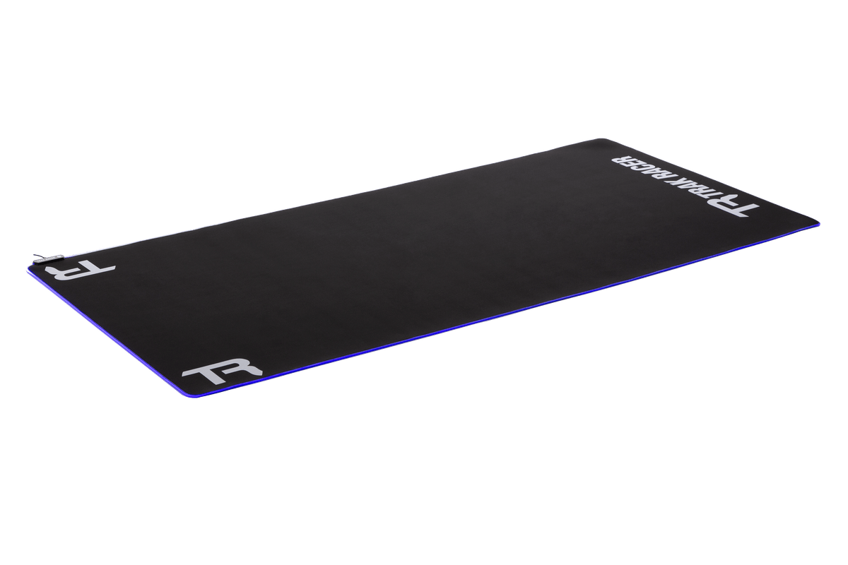 RGB LED Sim Racing Floor Mat – Glow-in-the-Dark Neon Cockpit Mat – RGB LED neon sim racing floor mat glowing under a cockpit – photo 1 of 5