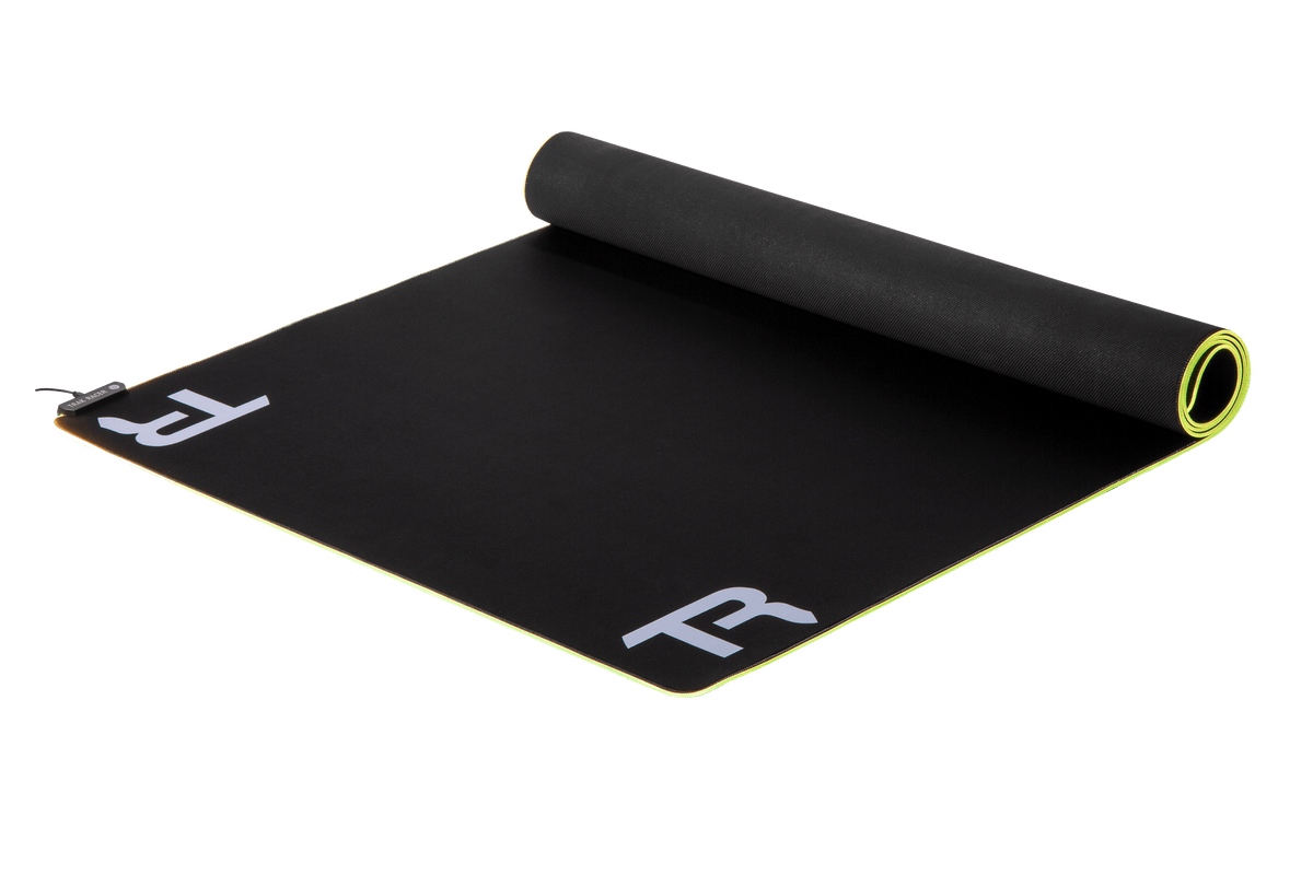 RGB LED Sim Racing Floor Mat – Glow-in-the-Dark Neon Cockpit Mat – RGB LED neon sim racing floor mat glowing under a cockpit – photo 2 of 5