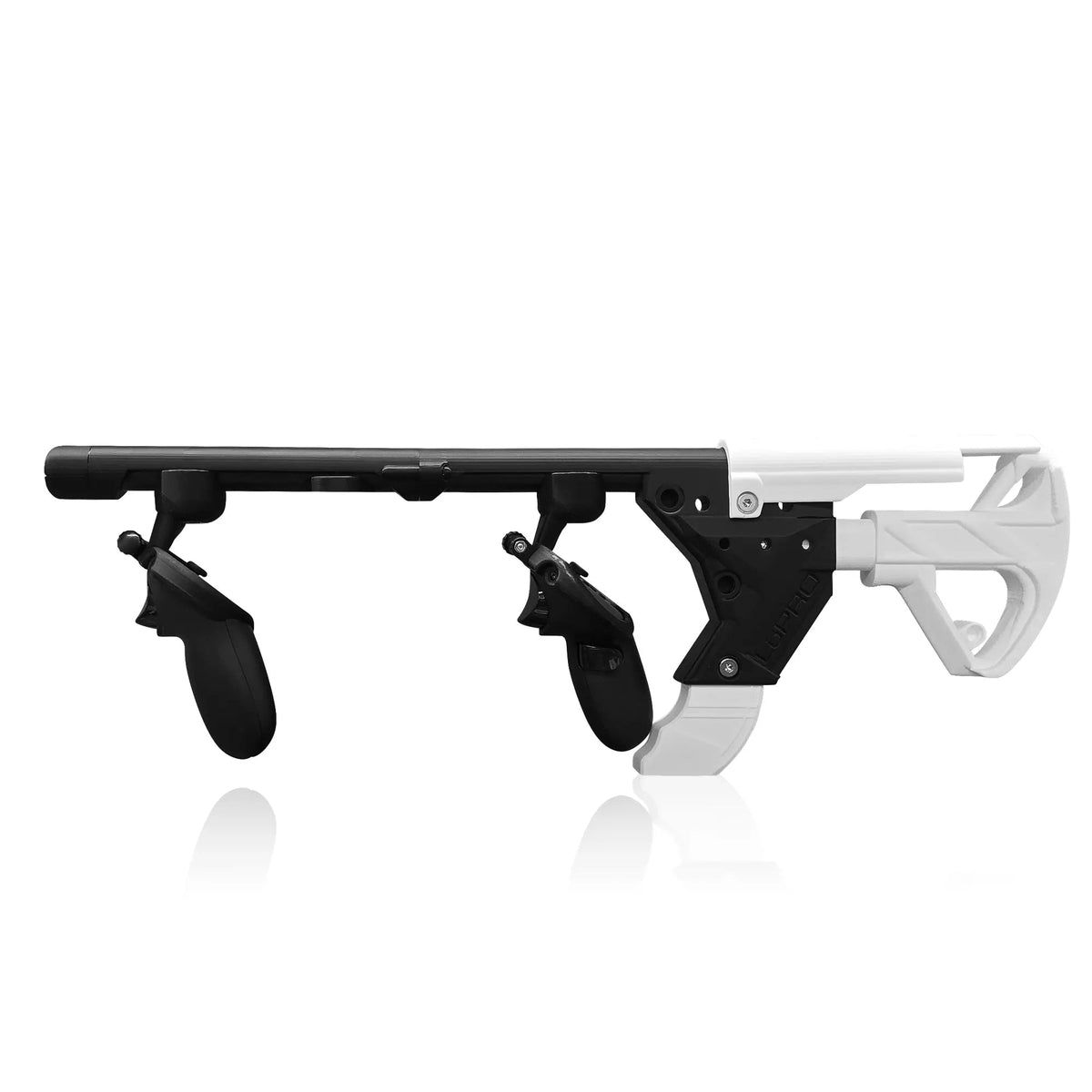 Extended VR rifle stock for Quest Pro with Touch Pro controllers on the stopper mag - MetanexusXR