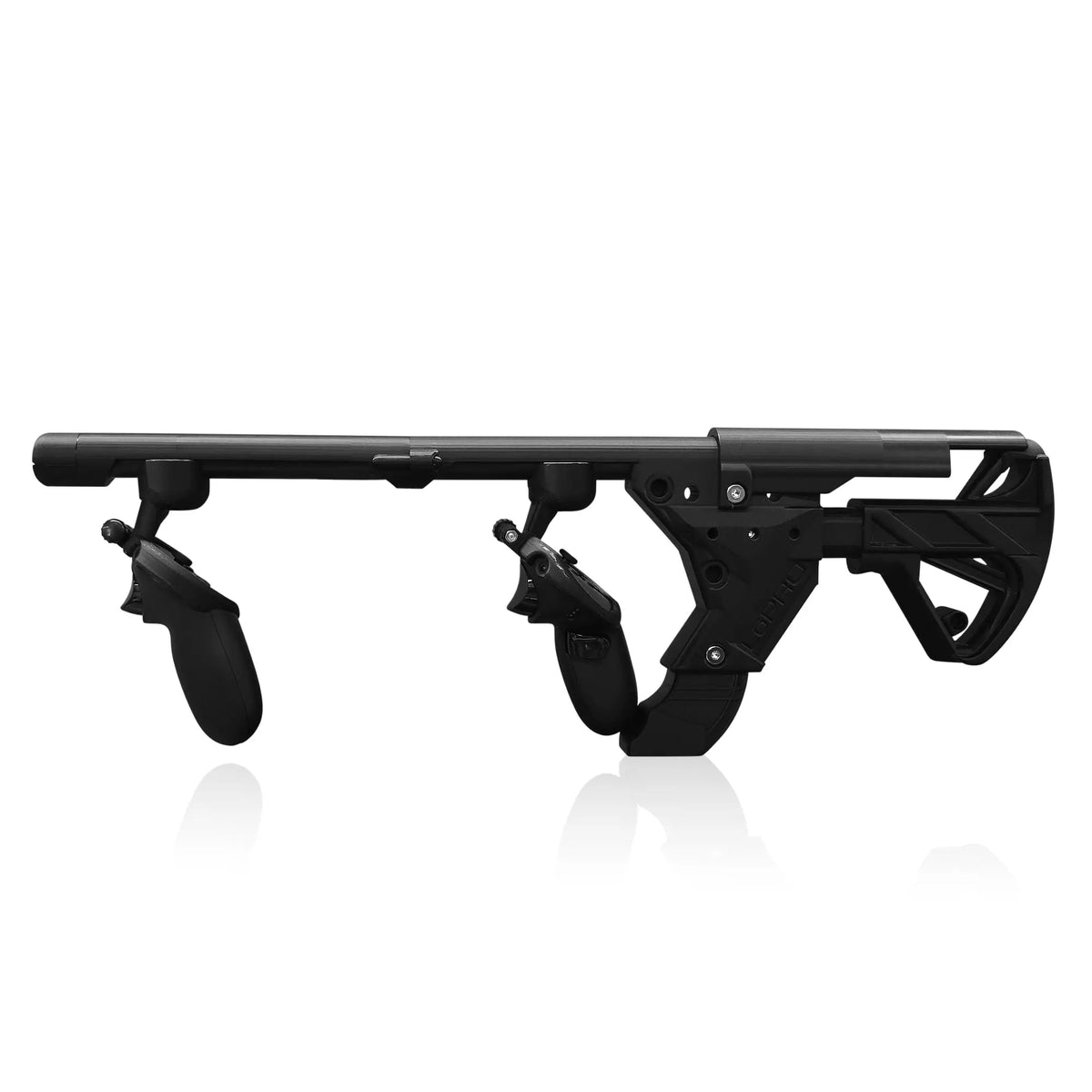 Extended VR rifle stock in Onyx black, full side view - MetanexusXR MNX-GST-SENT-EXJ-Q3-L-ONX-NS