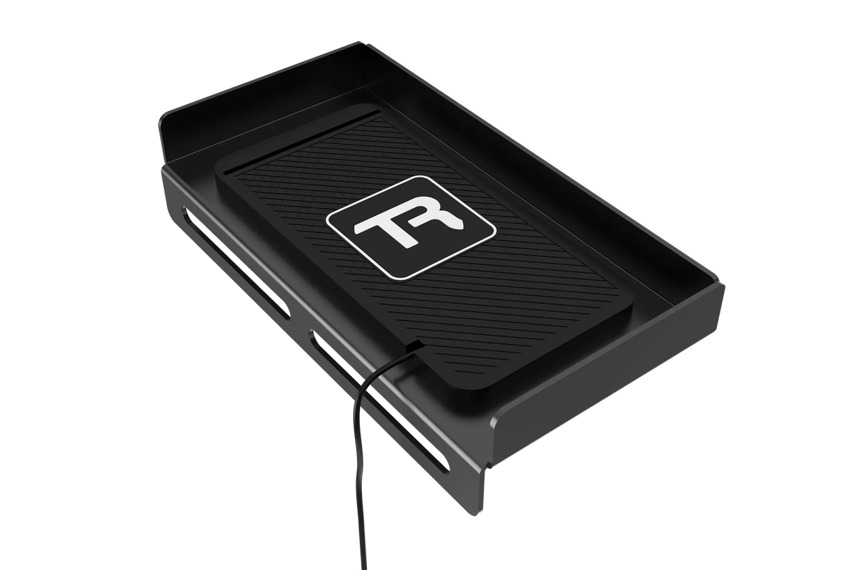 Sim Rig Wireless Charging Station – Qi Phone Charger Shelf for Racing & Flight Cockpits – Qi wireless charging phone shelf mounted on a sim rig – photo 2 of 4