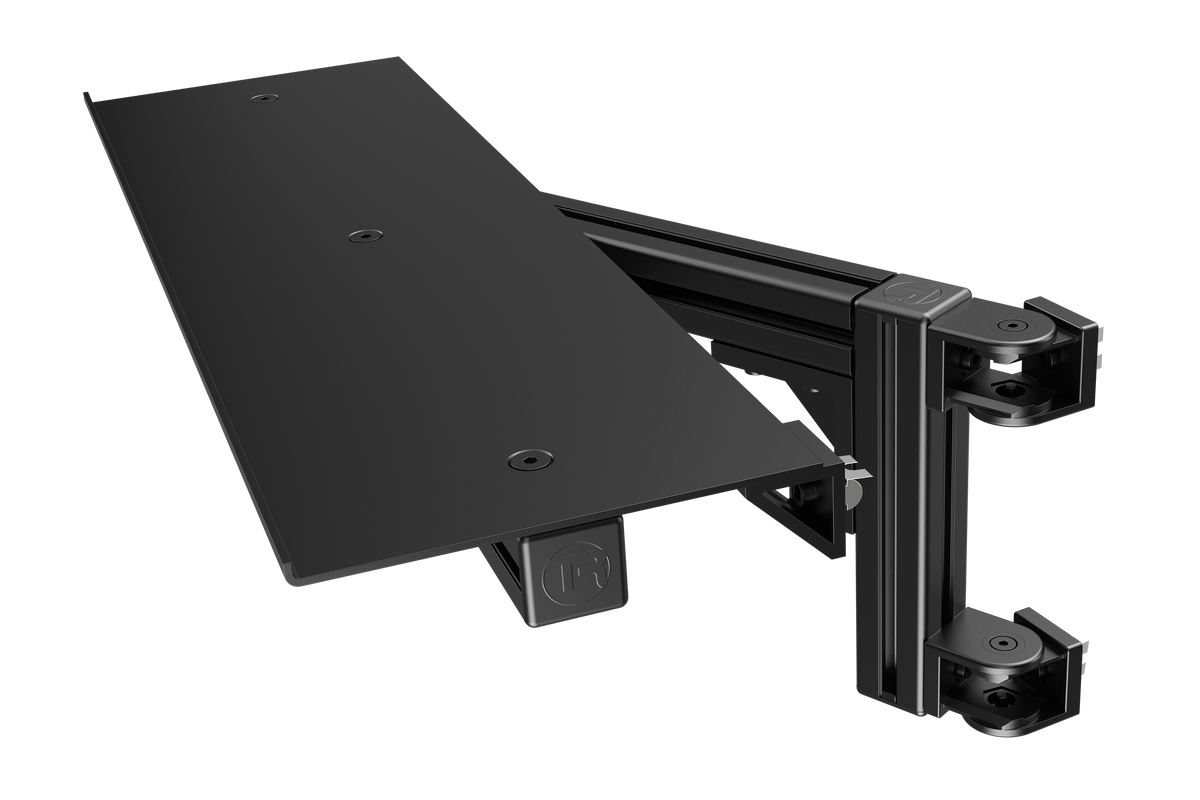 Swivel Desk & Keyboard Tray for Aluminium Profile Sim Rigs – 620 mm with Reinforced A-Frame – 620 mm swivel desk and keyboard tray on an aluminium sim rig – photo 1 of 6