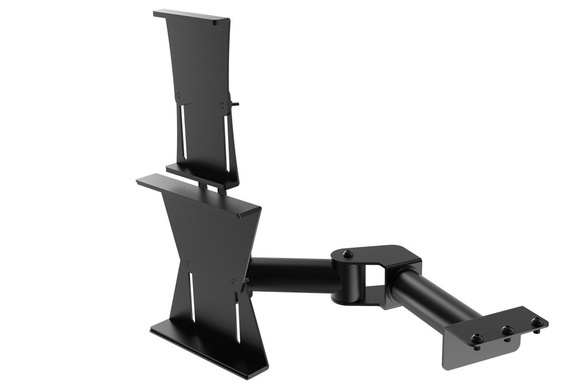Tablet & Button Box Mount for NexusRig Apex and Velocity – Left or Right of Wheel – tablet and button box mount beside a sim racing wheel – photo 1 of 4