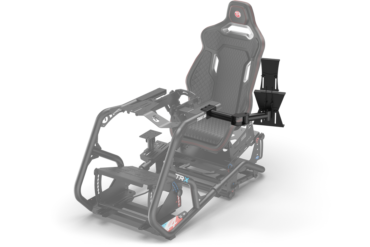 Tablet & Button Box Mount for NexusRig Apex and Velocity – Left or Right of Wheel – tablet and button box mount beside a sim racing wheel – photo 4 of 4