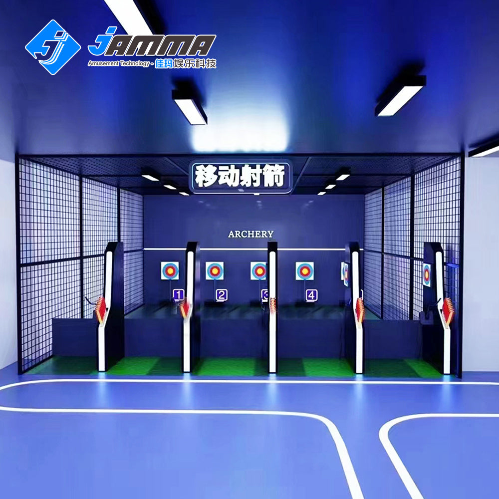 MetaNexusXR's archery XR training simulator. User aims a virtual bow in a realistic simulated environment. | MetaNexusXR