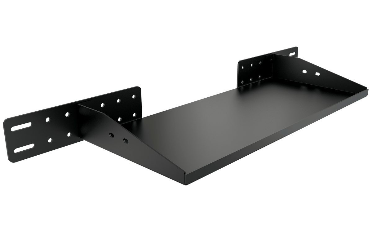 Universal PC Shelf for Aluminium Sim Rigs & Monitor Stands – Oversized V2, Folded Steel – oversized universal PC shelf on an aluminium profile sim rig – photo 1 of 8