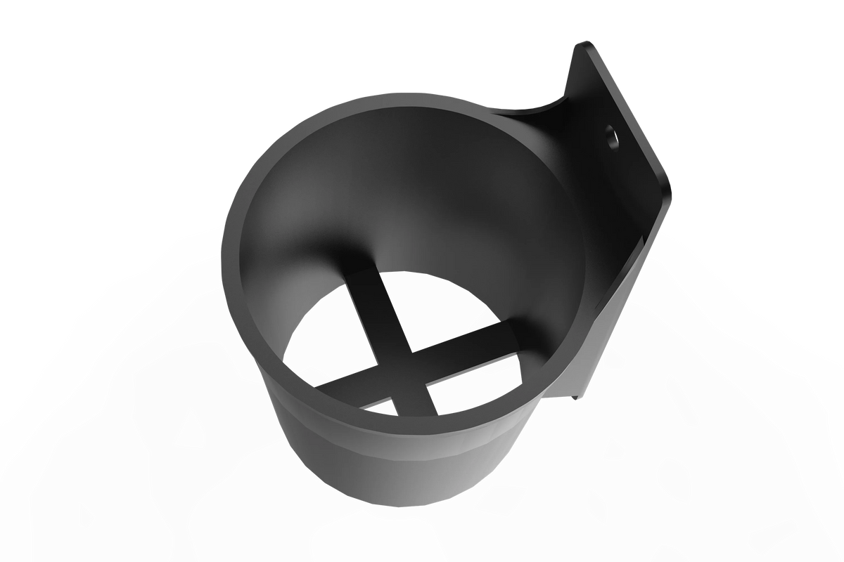 Universal Sim Rig Cup Holder – Bottle & Cup Mount for Aluminium Profile Cockpits, Matte Black Nylon – universal cup holder mounted on an aluminium profile sim rig – photo 2 of 4