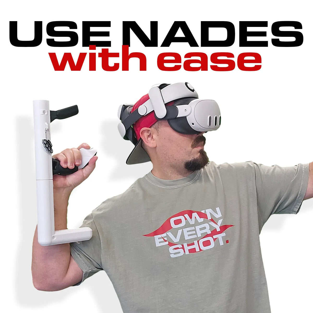 Lightweight VR gun stock in Ghost grey, full side view - MetanexusXR MNX-GST-STRIKE-GHT