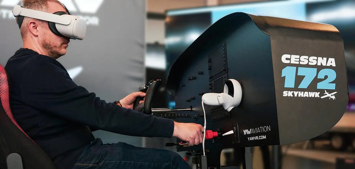 Pilot in MetaNexusXR simulator monitors real-time aircraft yaw for Yaw Aviation training. | MetaNexusXR